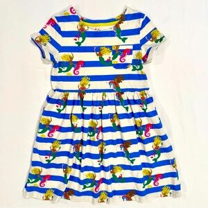 Mini Boden Fun Jersey Dress Girls 8-9 Y Short Sleeved Surf Blue Mermaids Stripe